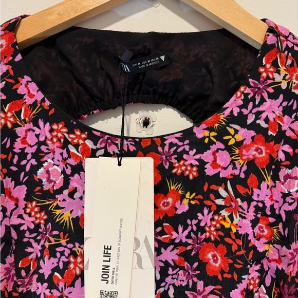 NWT Zara Floral Print Pink and Purple Long Sleeve Sundress Size M - Picture 8 of 11